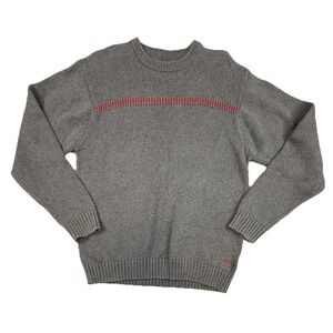 Timberland Weathergear Pullover Crew Neck Sweater Men's Large Gray Red Stripe‎